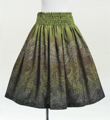 Hula Shantung Pa'u Skirt with Monstera & Kahiko Print / Luxury Collection / J3258-4
