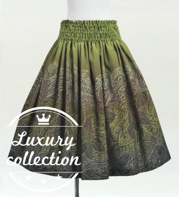Hula Shantung Pa'u Skirt with Monstera & Kahiko Print / Luxury Collection / J3258-4