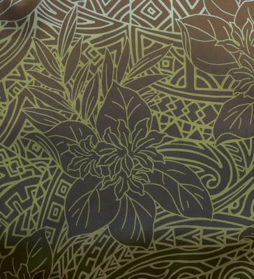 Hula Shantung Pa'u Skirt with Monstera & Kahiko Print / Luxury Collection / J3258-4