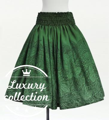 Hula Shantung Pa'u Skirt with Monstera & Kahiko Print / Luxury Collection / J3258-5