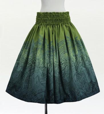 Hula Shantung Pa'u Skirt with Monstera & Kahiko Print / Luxury Collection / J3258-6