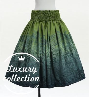 Hula Shantung Pa'u Skirt with Monstera & Kahiko Print / Luxury Collection / J3258-6