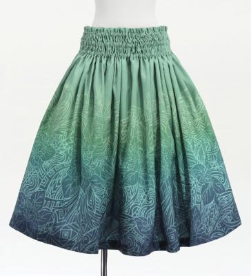 Hula Shantung Pa'u Skirt with Monstera & Kahiko Print / Luxury Collection / J3258-7