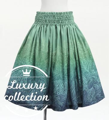 Hula Shantung Pa'u Skirt with Monstera & Kahiko Print / Luxury Collection / J3258-7