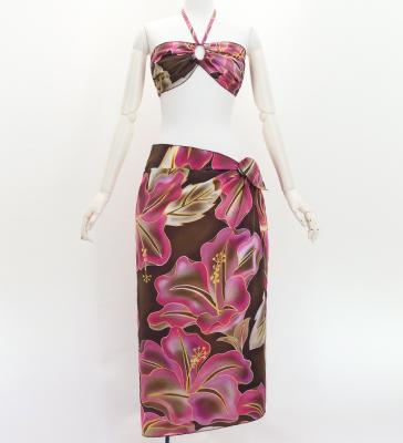Koshibo Bra Top & Short Pareo / Gradient Hibiscus / Brown & Pink / J3259-11