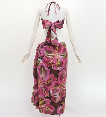 Koshibo Bra Top & Short Pareo / Gradient Hibiscus / Brown & Pink / J3259-11
