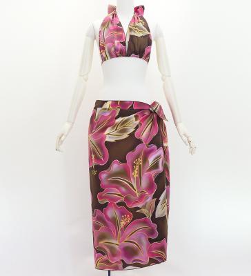 Koshibo Bra Top & Short Pareo / Gradient Hibiscus / Brown & Pink / J3259-11