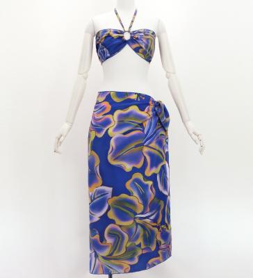 Koshibo Bra Top & Short Pareo / Gradient Hibiscus / Purple & Yellow / J3259-12