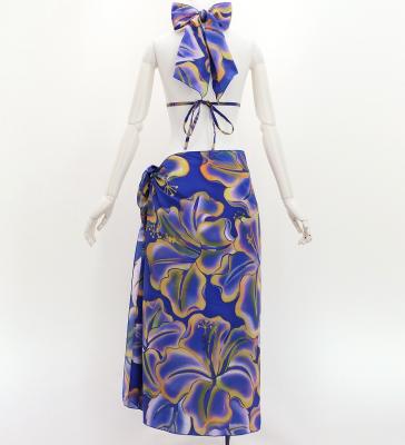 Koshibo Bra Top & Short Pareo / Gradient Hibiscus / Purple & Yellow / J3259-12