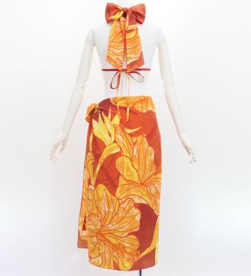 Koshibo Bra Top & Short Pareo / Hibiscus / Orange / J3259-14