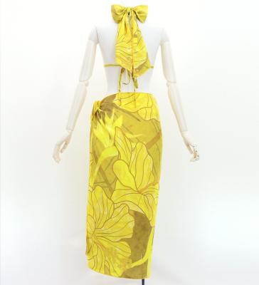 Koshibo Bra Top & Short Pareo / Hibiscus / Yellow / J3259-15