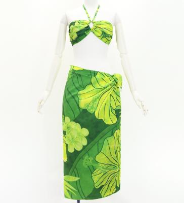 Koshibo Bra Top & Short Pareo / Hibiscus / Green / J3259-16