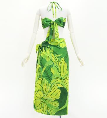 Koshibo Bra Top & Short Pareo / Hibiscus / Green / J3259-16