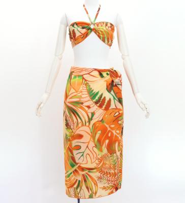Koshibo Bra Top & Short Pareo / Hawaiian Leaf / Orange / J3259-2