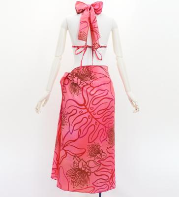 Koshibo Bra Top & Short Pareo / Lehua / Pink & Red / J3259-20