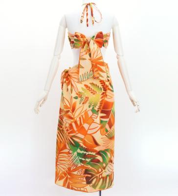 Koshibo Bra Top & Short Pareo / Hawaiian Leaf / Orange / J3259-2