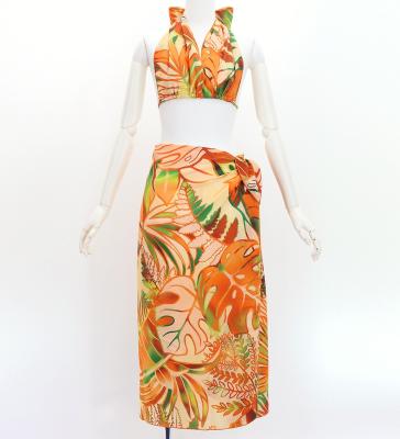 Koshibo Bra Top & Short Pareo / Hawaiian Leaf / Orange / J3259-2