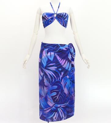 Koshibo Bra Top & Short Pareo / Hawaiian Leaf / Blue / J3259-4