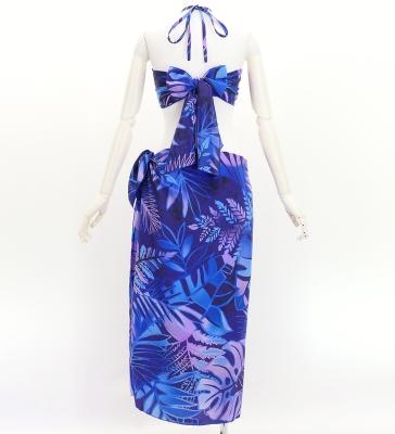 Koshibo Bra Top & Short Pareo / Hawaiian Leaf / Blue / J3259-4