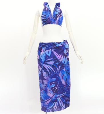 Koshibo Bra Top & Short Pareo / Hawaiian Leaf / Blue / J3259-4