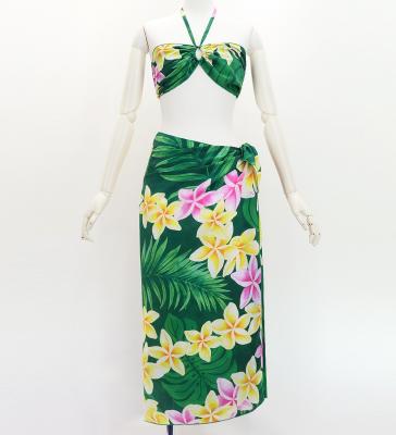 Koshibo Bra Top & Short Pareo / Plumeria Lei / Green / J3259-6