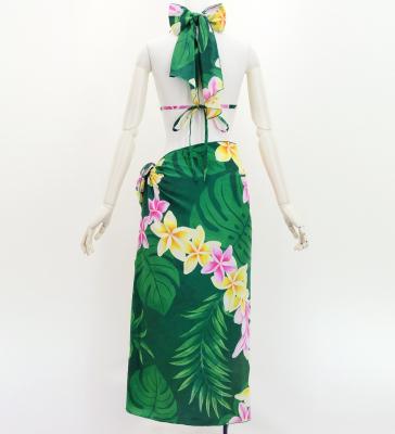 Koshibo Bra Top & Short Pareo / Plumeria Lei / Green / J3259-6