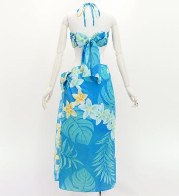 Koshibo Bra Top & Short Pareo / Plumeria Lei / Light Blue / J3259-7