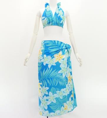 Koshibo Bra Top & Short Pareo / Plumeria Lei / Light Blue / J3259-7
