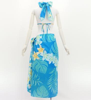 Koshibo Bra Top & Short Pareo / Plumeria Lei / Light Blue / J3259-7