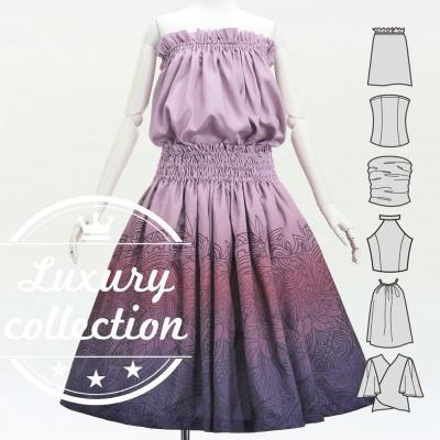 Hula Blouse & Pa'u Set-Up with Monstera & Kahiko Print / Luxury Collection / J3260-1