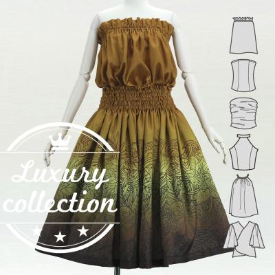 Hula Blouse & Pa'u Set-Up with Monstera & Kahiko Print / Luxury Collection / J3260-3