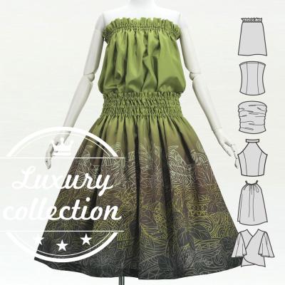 Hula Blouse & Pa'u Set-Up with Monstera & Kahiko Print / Luxury Collection / J3260-4