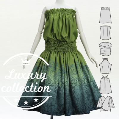 Hula Blouse & Pa'u Set-Up with Monstera & Kahiko Print / Luxury Collection / J3260-6