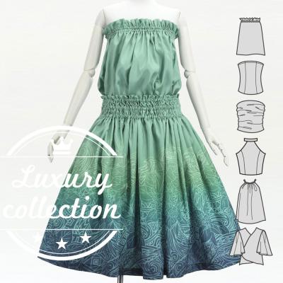 Hula Blouse & Pa'u Set-Up with Monstera & Kahiko Print / Luxury Collection / J3260-7