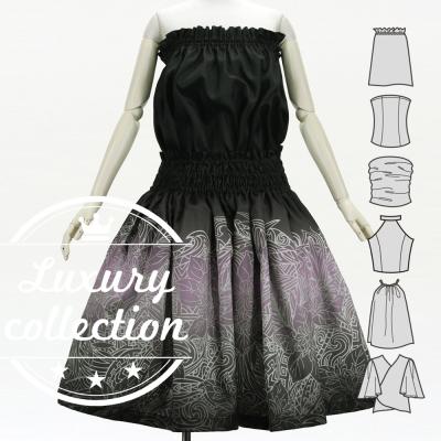 Hula Blouse & Pa'u Set-Up with Monstera & Kahiko Print / Luxury Collection / J3260-8