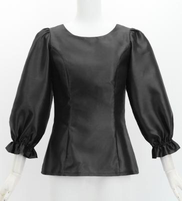 Hula 3/4 Sleeve Blouse with Shantung / Black / J3264bk