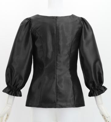 Hula 3/4 Sleeve Blouse with Shantung / Black / J3264bk