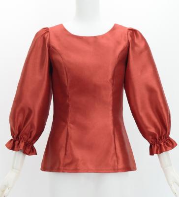 Hula 3/4 Sleeve Blouse with Shantung / Dark Red 2 / J3264drd2
