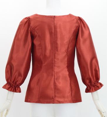 Hula 3/4 Sleeve Blouse with Shantung / Dark Red 2 / J3264drd2