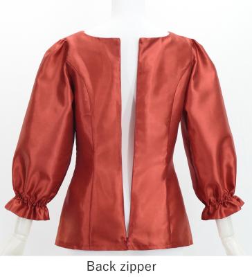 Hula 3/4 Sleeve Blouse with Shantung / Dark Red 2 / J3264drd2
