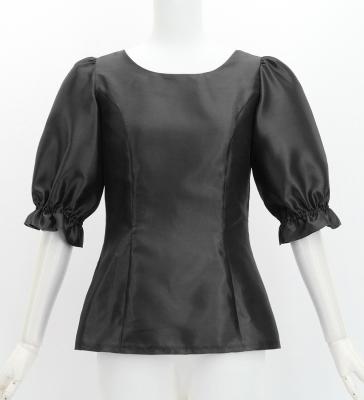 Hula Elbow Sleeve Blouse with Shantung / Black / J3265bk