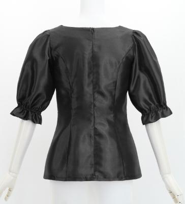 Hula Elbow Sleeve Blouse with Shantung / Black / J3265bk