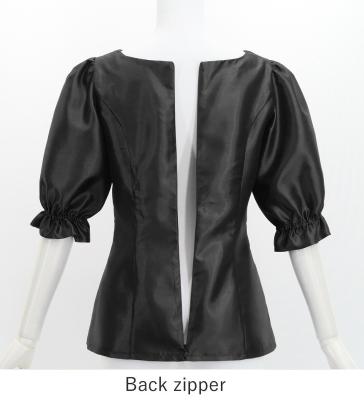 Hula Elbow Sleeve Blouse with Shantung / Black / J3265bk