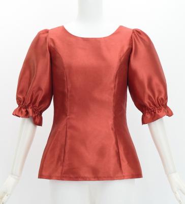 Hula Elbow Sleeve Blouse with Shantung / Dark Red 2 / J3265drd2