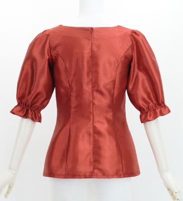 Hula Elbow Sleeve Blouse with Shantung / Dark Red 2 / J3265drd2