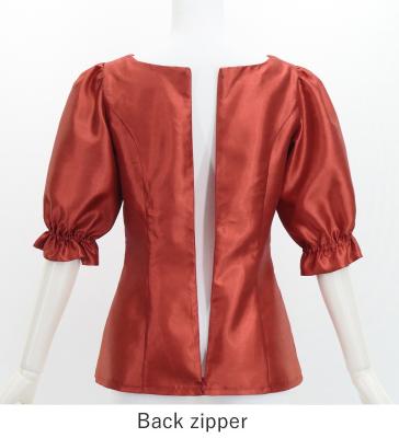 Hula Elbow Sleeve Blouse with Shantung / Dark Red 2 / J3265drd2