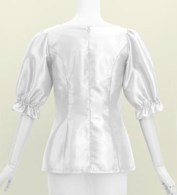 Hula Elbow Sleeve Blouse with Shantung / White / J3265wh