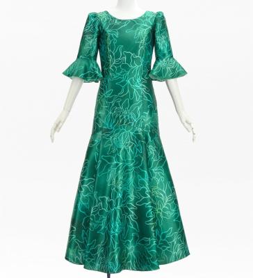 Hula Long Dress with Protea Print / Luxury Collection / Green / J3266gr