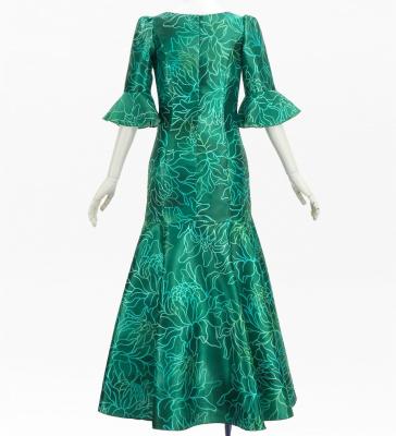 Hula Long Dress with Protea Print / Luxury Collection / Green / J3266gr