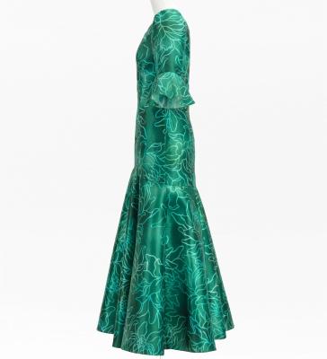 Hula Long Dress with Protea Print / Luxury Collection / Green / J3266gr